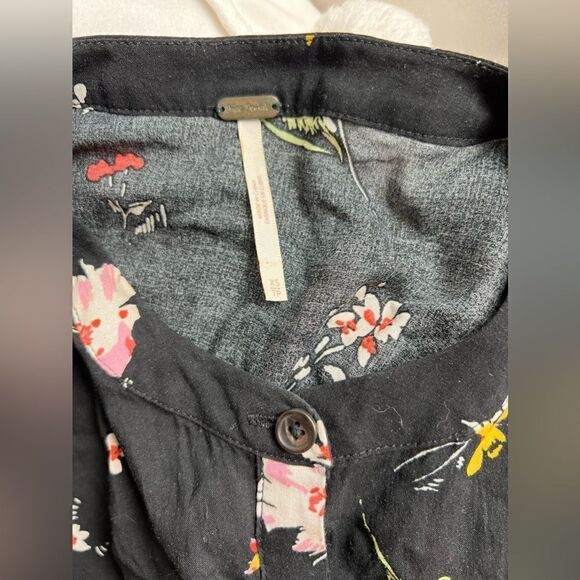 Free People Dress Black Floral Shired Button Front Dress Size XS - Picture 8 of 11